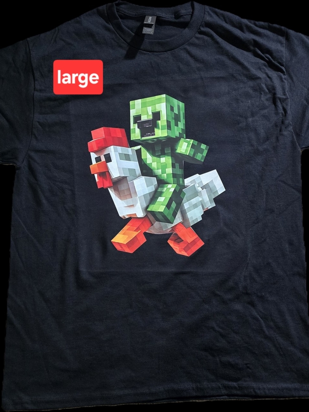 Minecraft Creeper Riding Chicken Graphic Tee - Black